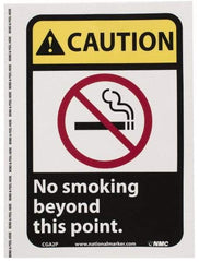 NMC - "Caution - No Smoking Beyond This Point", 10" Long x 7" Wide, Pressure-Sensitive Vinyl Safety Sign - Rectangle, 0.004" Thick, Use for Accident Prevention - A1 Tooling