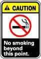 NMC - "Caution - No Smoking Beyond This Point", 14" Long x 10" Wide, Pressure-Sensitive Vinyl Safety Sign - Rectangle, 0.004" Thick, Use for Accident Prevention - A1 Tooling