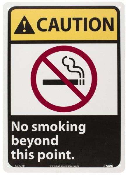 NMC - "Caution - No Smoking Beyond This Point", 14" Long x 10" Wide, Rigid Plastic Safety Sign - Rectangle, 0.05" Thick, Use for Accident Prevention - A1 Tooling