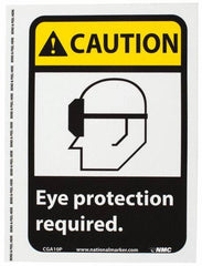 NMC - "Caution - Eye Protection Required", 10" Long x 7" Wide, Pressure-Sensitive Vinyl Safety Sign - Rectangle, 0.004" Thick, Use for Accident Prevention - A1 Tooling