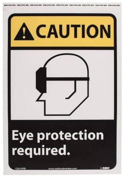 NMC - "Caution - Eye Protection Required", 14" Long x 10" Wide, Pressure-Sensitive Vinyl Safety Sign - Rectangle, 0.004" Thick, Use for Accident Prevention - A1 Tooling