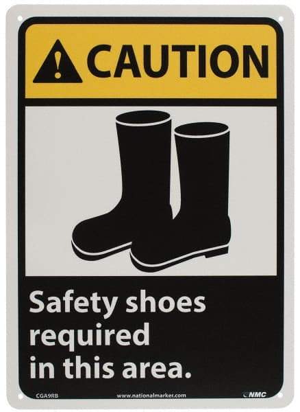 NMC - "Caution - Safety Shoes Required in This Area", 14" Long x 10" Wide, Rigid Plastic Safety Sign - Rectangle, 0.05" Thick, Use for Accident Prevention - A1 Tooling