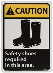 NMC - "Caution - Safety Shoes Required in This Area", 14" Long x 10" Wide, Rigid Plastic Safety Sign - Rectangle, 0.05" Thick, Use for Accident Prevention - A1 Tooling