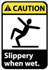 NMC - "Caution - Slippery When Wet", 14" Long x 10" Wide, Rigid Plastic Safety Sign - Rectangle, 0.05" Thick, Use for Accident Prevention - A1 Tooling