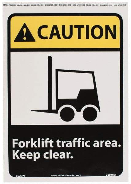 NMC - "Caution - Forklift Traffic Area - Keep Clear", 14" Long x 10" Wide, Pressure-Sensitive Vinyl Safety Sign - Rectangle, 0.004" Thick, Use for Accident Prevention - A1 Tooling