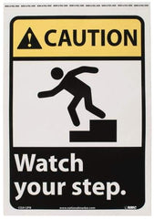 NMC - "Caution - Watch Your Step", 14" Long x 10" Wide, Pressure-Sensitive Vinyl Safety Sign - Rectangle, 0.004" Thick, Use for Accident Prevention - A1 Tooling