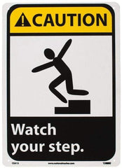 NMC - "Caution - Watch Your Step", 14" Long x 10" Wide, Rigid Plastic Safety Sign - Rectangle, 0.05" Thick, Use for Accident Prevention - A1 Tooling