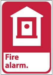 NMC - Fire Alarm, Pressure Sensitive Vinyl Fire Sign - 7" Wide x 10" High - A1 Tooling