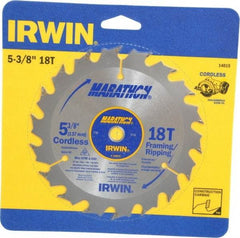 Irwin - 5-3/8" Diam, 10mm Arbor Hole Diam, 18 Tooth Wet & Dry Cut Saw Blade - Carbide-Tipped, Framing & Ripping Action, Standard Round Arbor - A1 Tooling