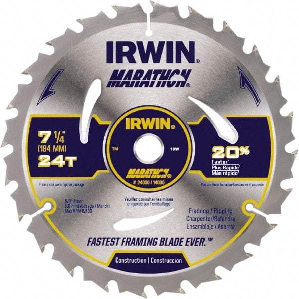 Irwin - 6-1/2" Diam, 5/8" Arbor Hole Diam, 18 Tooth Wet & Dry Cut Saw Blade - Carbide-Tipped, Framing & Ripping Action, Standard Round Arbor - A1 Tooling