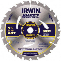 Irwin - 6-1/2" Diam, 5/8" Arbor Hole Diam, 18 Tooth Wet & Dry Cut Saw Blade - Carbide-Tipped, Framing & Ripping Action, Standard Round Arbor - A1 Tooling