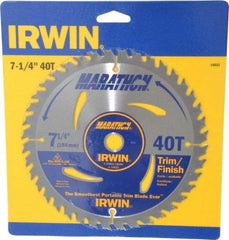 Irwin - 7-1/4" Diam, 5/8" Arbor Hole Diam, 40 Tooth Wet & Dry Cut Saw Blade - Carbide-Tipped, Finishing & Trimming Action, Diamond Arbor - A1 Tooling