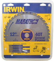 Irwin - 12" Diam, 1" Arbor Hole Diam, 40 Tooth Wet & Dry Cut Saw Blade - Carbide-Tipped, General Purpose Action, Standard Round Arbor - A1 Tooling