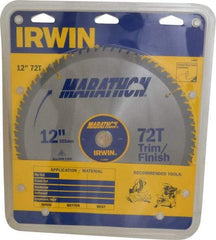 Irwin - 12" Diam, 1" Arbor Hole Diam, 72 Tooth Wet & Dry Cut Saw Blade - Carbide-Tipped, Finishing & Trimming Action, Standard Round Arbor - A1 Tooling