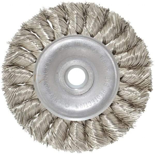 Anderson - 3" OD, 1/2" Arbor Hole, Knotted Stainless Steel Wheel Brush - 3/8" Face Width, 5/8" Trim Length, 0.014" Filament Diam, 25,000 RPM - A1 Tooling