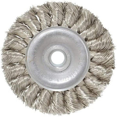 Anderson - 3" OD, 1/2" Arbor Hole, Knotted Stainless Steel Wheel Brush - 3/8" Face Width, 5/8" Trim Length, 0.014" Filament Diam, 25,000 RPM - A1 Tooling