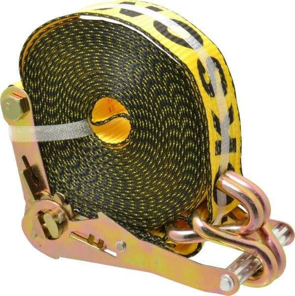 Erickson Manufacturing - 27' Long x 2" Wide, 10,000 Lb Basket Capacity, Polyester Web Sling - Yellow, with Ratchet Tie Down - A1 Tooling