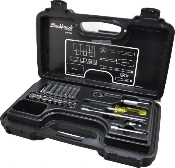 Blackhawk by Proto - 21 Piece 1/4" Drive Deep Well Socket Set - 6 Points, 5mm to 13mm Range, Metric Measurement Standard - A1 Tooling