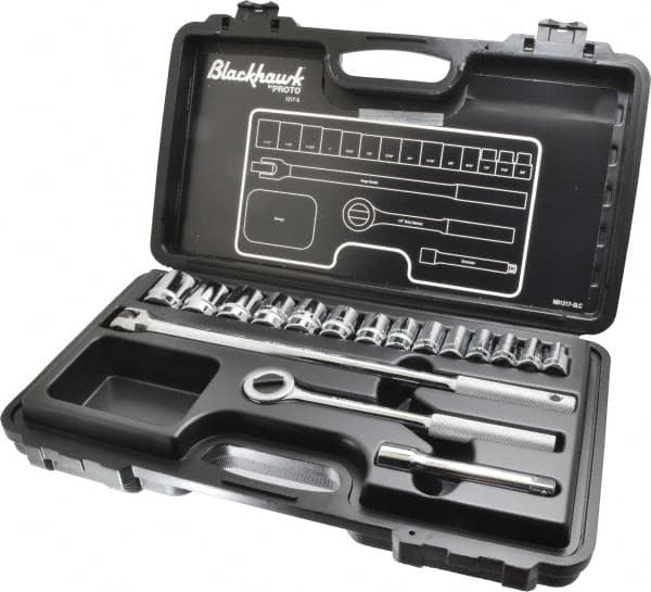 Blackhawk by Proto - 17 Piece 1/2" Drive Socket Set - 6, 12 Points, 3/8" to 1-1/4" Range, Inch Measurement Standard - A1 Tooling