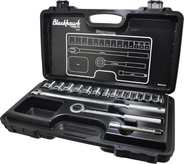 Blackhawk by Proto - 17 Piece 1/2" Drive Socket Set - 6 Points, 3/8" to 1-1/4" Range, Inch Measurement Standard - A1 Tooling