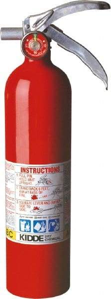 Kidde - 2.6 Lb, 1-A:10-B:C Rated, Dry Chemical Fire Extinguisher - 3" Diam x 15" High, 195 psi, 15' Discharge in 12 sec, Rechargeable, Steel Cylinder - A1 Tooling