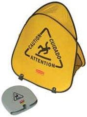 Rubbermaid - Caution, 18-3/8" Wide x 20" High, Spring Steel and Durable Cleanable Fabric Floor Sign - English/French/Spanish, A-Frame, Black on Yellow, For Accident Prevention - A1 Tooling