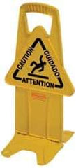 Rubbermaid - Caution, 13" Wide x 26" High, Plastic Floor Sign - English/French/Spanish, A-Frame, Black on Yellow, For Accident Prevention - A1 Tooling