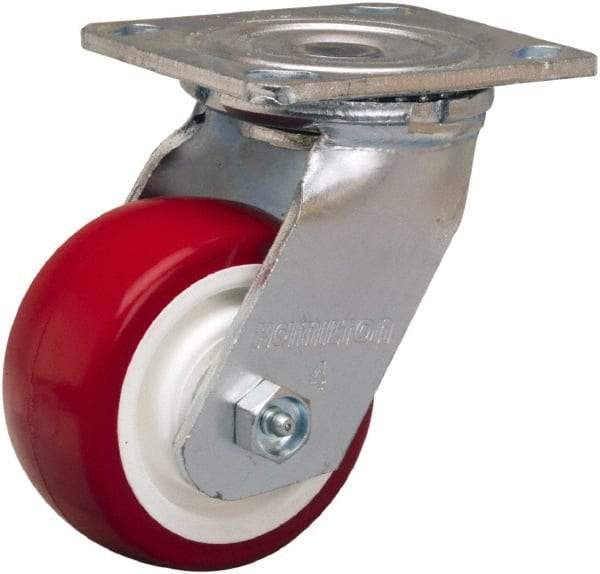 Hamilton - 4" Diam x 2" Wide x 5-5/8" OAH Top Plate Mount Swivel Caster - Polyurethane Mold on Polypropylene, 750 Lb Capacity, Straight Roller Bearing, 4 x 4-1/2" Plate - A1 Tooling