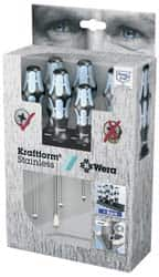 Wera - 6 Piece Phillips & Slotted Screwdriver Set - Blade Sizes: Width mm 3, 4, 5.5 & 6.5, Bit Sizes: Philips #1 & #2 - A1 Tooling