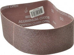 Norton - 3" Wide x 21" OAL, 50 Grit, Aluminum Oxide Abrasive Belt - Aluminum Oxide, Coarse, Coated, X Weighted Cloth Backing, Series R228 - A1 Tooling