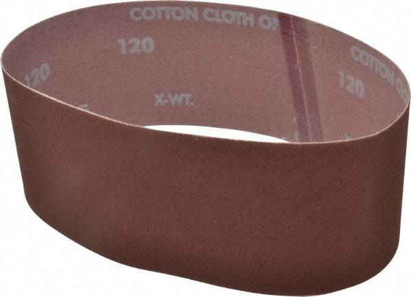 Norton - 3" Wide x 21" OAL, 120 Grit, Aluminum Oxide Abrasive Belt - Aluminum Oxide, Fine, Coated, X Weighted Cloth Backing, Series R228 - A1 Tooling