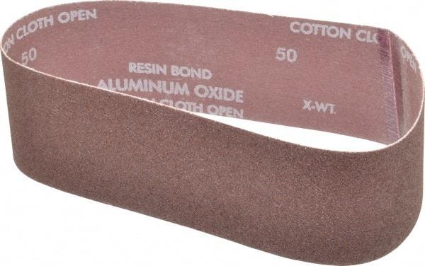 Norton - 3" Wide x 24" OAL, 50 Grit, Aluminum Oxide Abrasive Belt - Aluminum Oxide, Coarse, Coated, X Weighted Cloth Backing, Series R228 - A1 Tooling