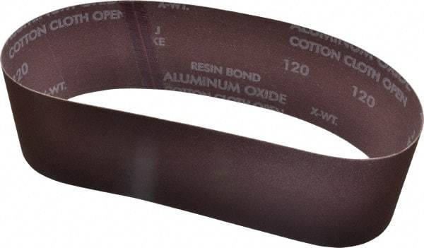 Norton - 3" Wide x 24" OAL, 120 Grit, Aluminum Oxide Abrasive Belt - Aluminum Oxide, Fine, Coated, X Weighted Cloth Backing, Series R228 - A1 Tooling