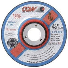 Camel Grinding Wheels - 24 Grit, 4" Wheel Diam, 1/8" Wheel Thickness, 3/8" Arbor Hole, Type 27 Depressed Center Wheel - Aluminum Oxide, Resinoid Bond, Q Hardness, 15,300 Max RPM, Compatible with Angle Grinder - A1 Tooling