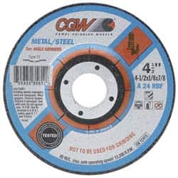 Camel Grinding Wheels - 24 Grit, 4-1/2" Wheel Diam, 1/8" Wheel Thickness, Type 27 Depressed Center Wheel - Aluminum Oxide, Resinoid Bond, Q Hardness, 13,300 Max RPM, Compatible with Angle Grinder - A1 Tooling