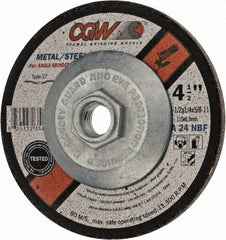 Camel Grinding Wheels - 24 Grit, 4-1/2" Wheel Diam, 1/4" Wheel Thickness, Type 27 Depressed Center Wheel - Aluminum Oxide, Resinoid Bond, N Hardness, 13,300 Max RPM, Compatible with Angle Grinder - A1 Tooling