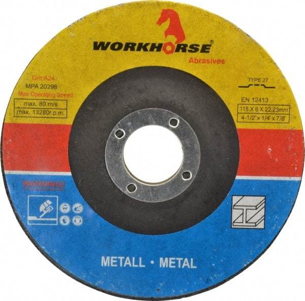 Camel Grinding Wheels - 24 Grit, 4-1/2" Wheel Diam, 1/4" Wheel Thickness, 7/8" Arbor Hole, Type 27 Depressed Center Wheel - 13,300 Max RPM - A1 Tooling