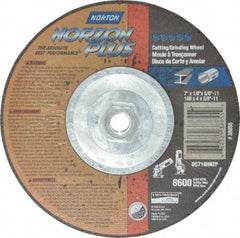 Norton - 7" Wheel Diam, 1/8" Wheel Thickness, Type 27 Depressed Center Wheel - Ceramic, 8,600 Max RPM, Compatible with Angle Grinder - A1 Tooling