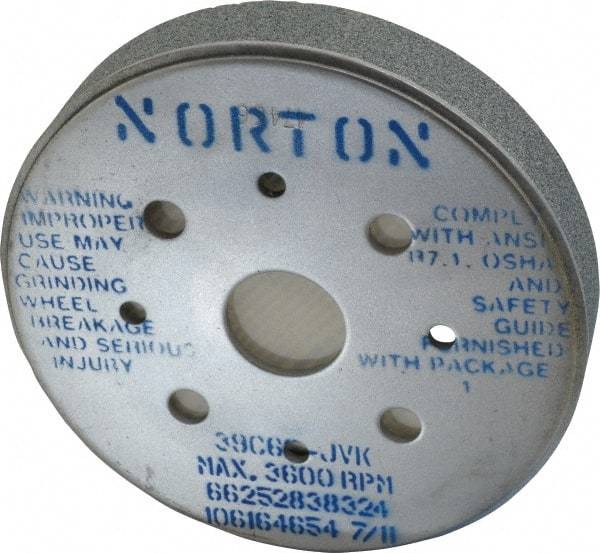 Norton - 6" Diam, 4" Hole Size, 1" Overall Thickness, 60 Grit, Type 2 Tool & Cutter Grinding Wheel - Medium Grade, Silicon Carbide, J Hardness, Vitrified Bond, 3,600 RPM - A1 Tooling