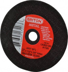 Value Collection - 3" 60 Grit Aluminum Oxide Cutoff Wheel - 1/32" Thick, 3/8" Arbor, 25,000 Max RPM, Use with Die Grinders - A1 Tooling