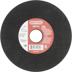 Value Collection - 7" 46 Grit Aluminum Oxide Cutoff Wheel - 1/16" Thick, 1-1/4" Arbor, 8,732 Max RPM, Use with Stationary Tools - A1 Tooling