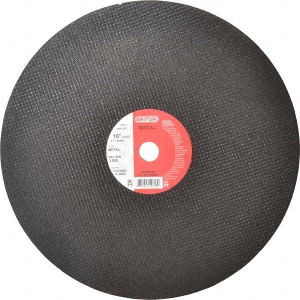 Made in USA - 16" 36 Grit Aluminum Oxide Cutoff Wheel - 5/32" Thick, 1" Arbor, 3,820 Max RPM, Use with Stationary Tools - A1 Tooling