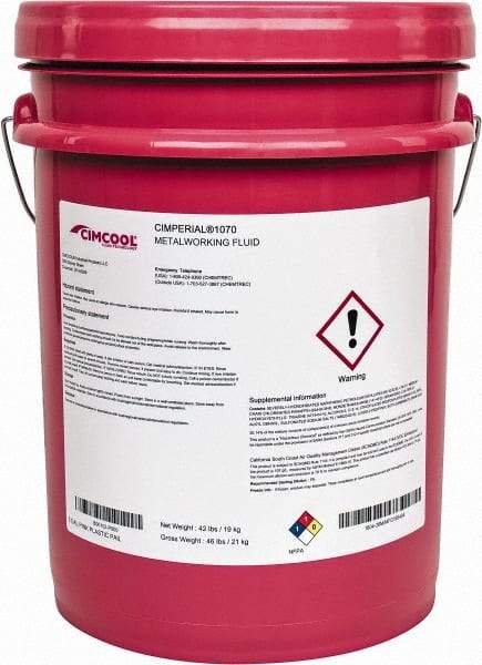 Cimcool - Cimperial 1070, 5 Gal Pail Cutting & Grinding Fluid - Water Soluble, For Boring, Broaching, Drilling, Milling, Reaming, Sawing, Tapping - A1 Tooling