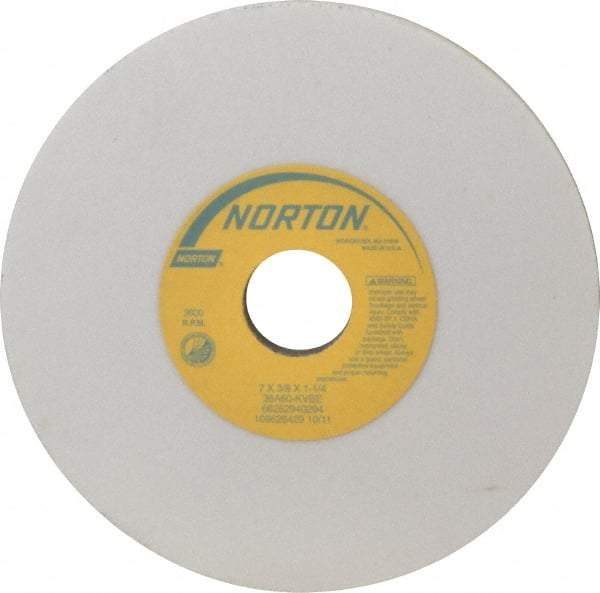 Norton - 7" Diam x 1-1/4" Hole x 3/8" Thick, K Hardness, 60 Grit Surface Grinding Wheel - Aluminum Oxide, Type 1, Medium Grade, 3,600 Max RPM, Vitrified Bond, No Recess - A1 Tooling