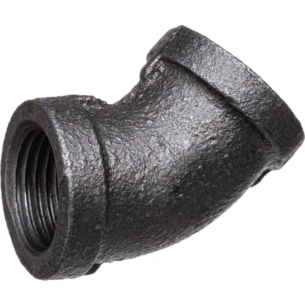 Black Pipe Fittings; Fitting Type: Elbow; Fitting Size: 1″; Material: Malleable Iron; Finish: Black; Fitting Shape: 45 ™ Elbow; Thread Standard: BSPT; Connection Type: Threaded; Lead Free: No; Standards: ASTM A197; BS EN 1562