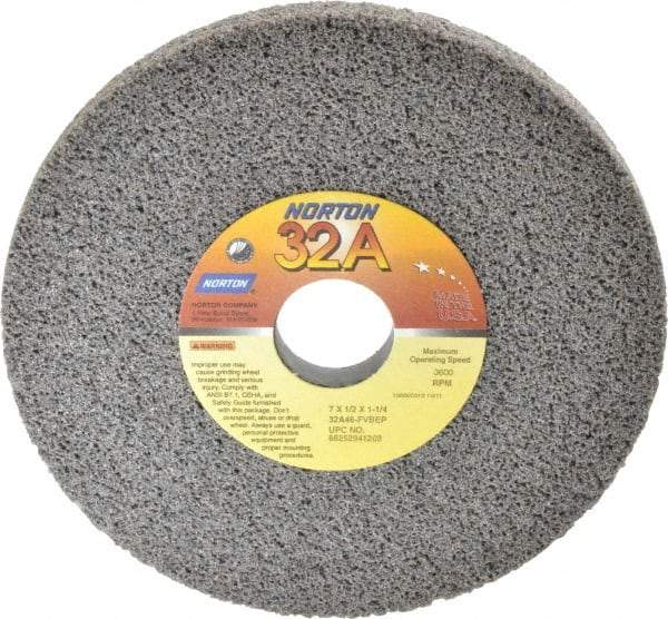 Norton - 7" Diam x 1-1/4" Hole x 1/2" Thick, F Hardness, 46 Grit Surface Grinding Wheel - Aluminum Oxide, Type 1, Coarse Grade, 3,600 Max RPM, Vitrified Bond, No Recess - A1 Tooling