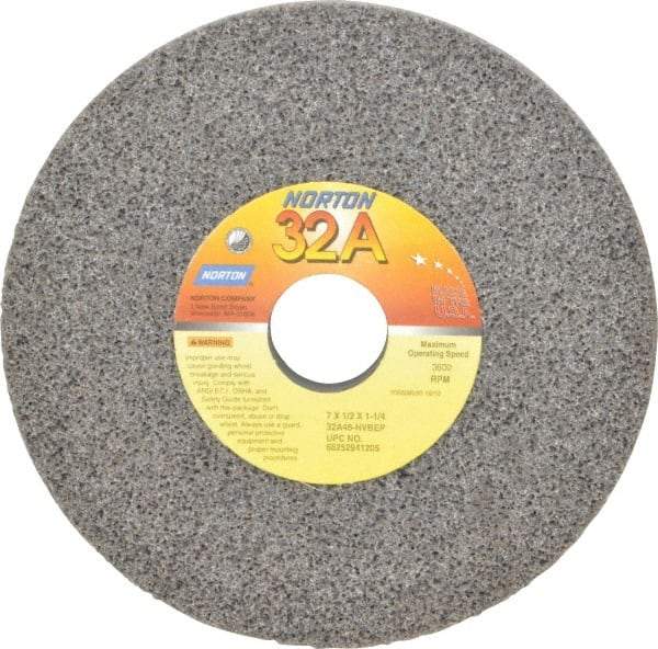 Norton - 7" Diam x 1-1/4" Hole x 1/2" Thick, H Hardness, 46 Grit Surface Grinding Wheel - Aluminum Oxide, Type 1, Coarse Grade, 3,600 Max RPM, Vitrified Bond, No Recess - A1 Tooling