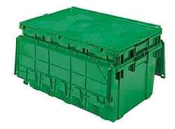 Akro-Mils - 100 Lb Load Capacity Green Polyethylene Attached-Lid Container - Stacking, Nesting, 27.1" Long x 16.9" Wide x 12-1/2" High, Lid Included - A1 Tooling