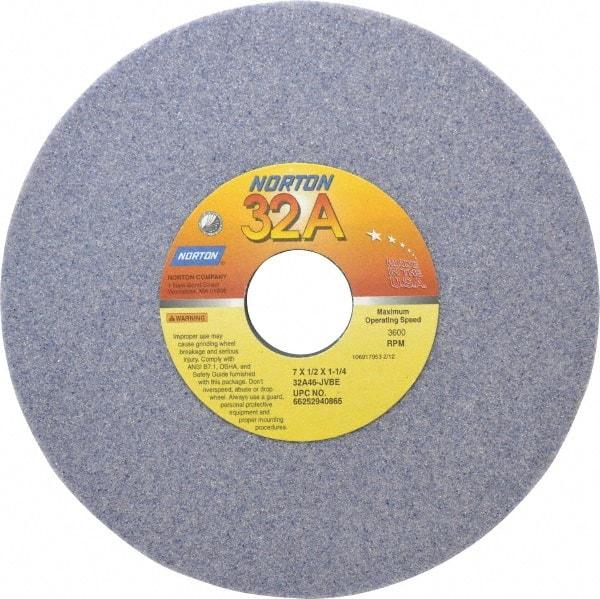 Norton - 7" Diam x 1-1/4" Hole x 1/2" Thick, J Hardness, 46 Grit Surface Grinding Wheel - Aluminum Oxide, Type 1, Coarse Grade, 3,600 Max RPM, Vitrified Bond, No Recess - A1 Tooling