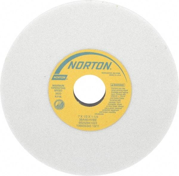 Norton - 7" Diam x 1-1/4" Hole x 1/2" Thick, H Hardness, 46 Grit Surface Grinding Wheel - Aluminum Oxide, Type 1, Coarse Grade, 3,600 Max RPM, Vitrified Bond, No Recess - A1 Tooling